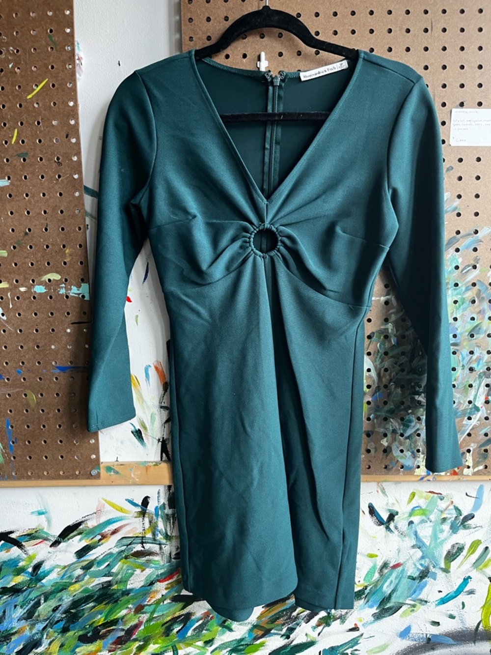 Abercrombie & Fitch Teal Ring-Front Long Sleeve Dress